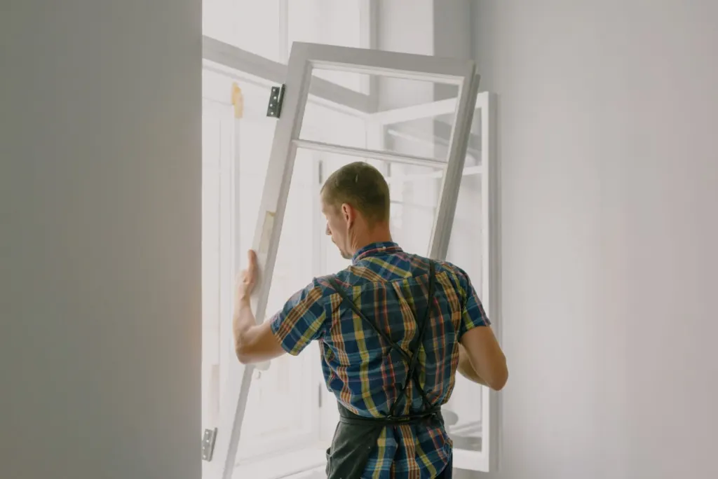 Installer fitting a new window frame